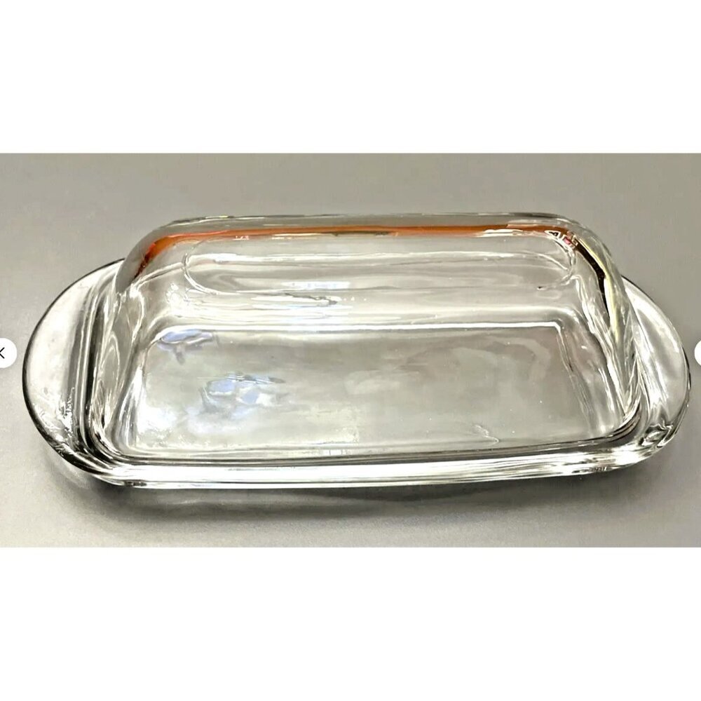 Glass Butter Dish s/Lid Clear glass Durable Multi Purpose 7.5 X 3 Inches EUC